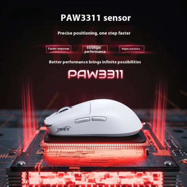 Lingbao M6 Wireless Tri-Mode Wireless Lightweight Gaming Mouse with Charging Dock, White - Image 3