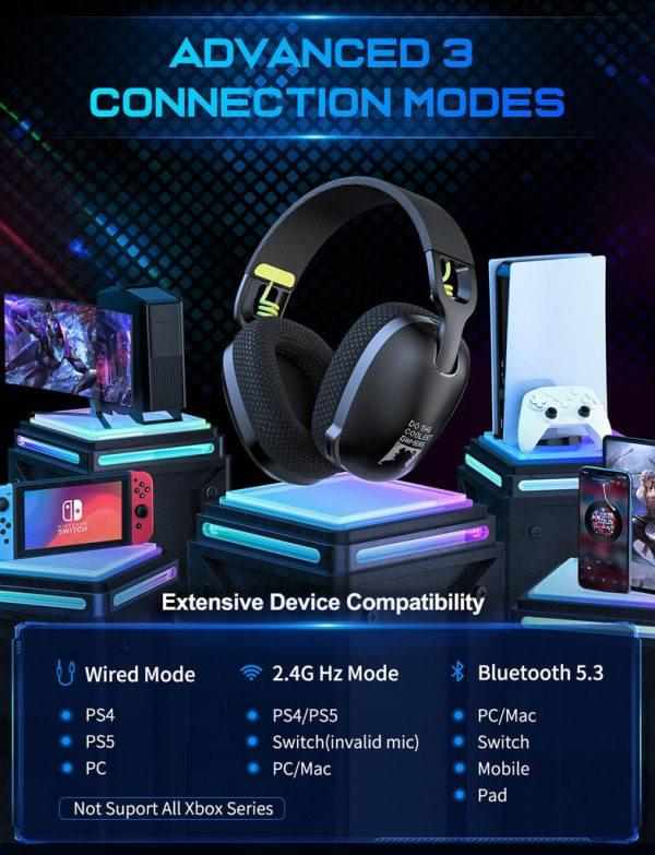 ONIKUMA B2 2.4Ghz Tri-mode 7.1 Surround Sound Lightweight Gaming Headset | Black - Image 2